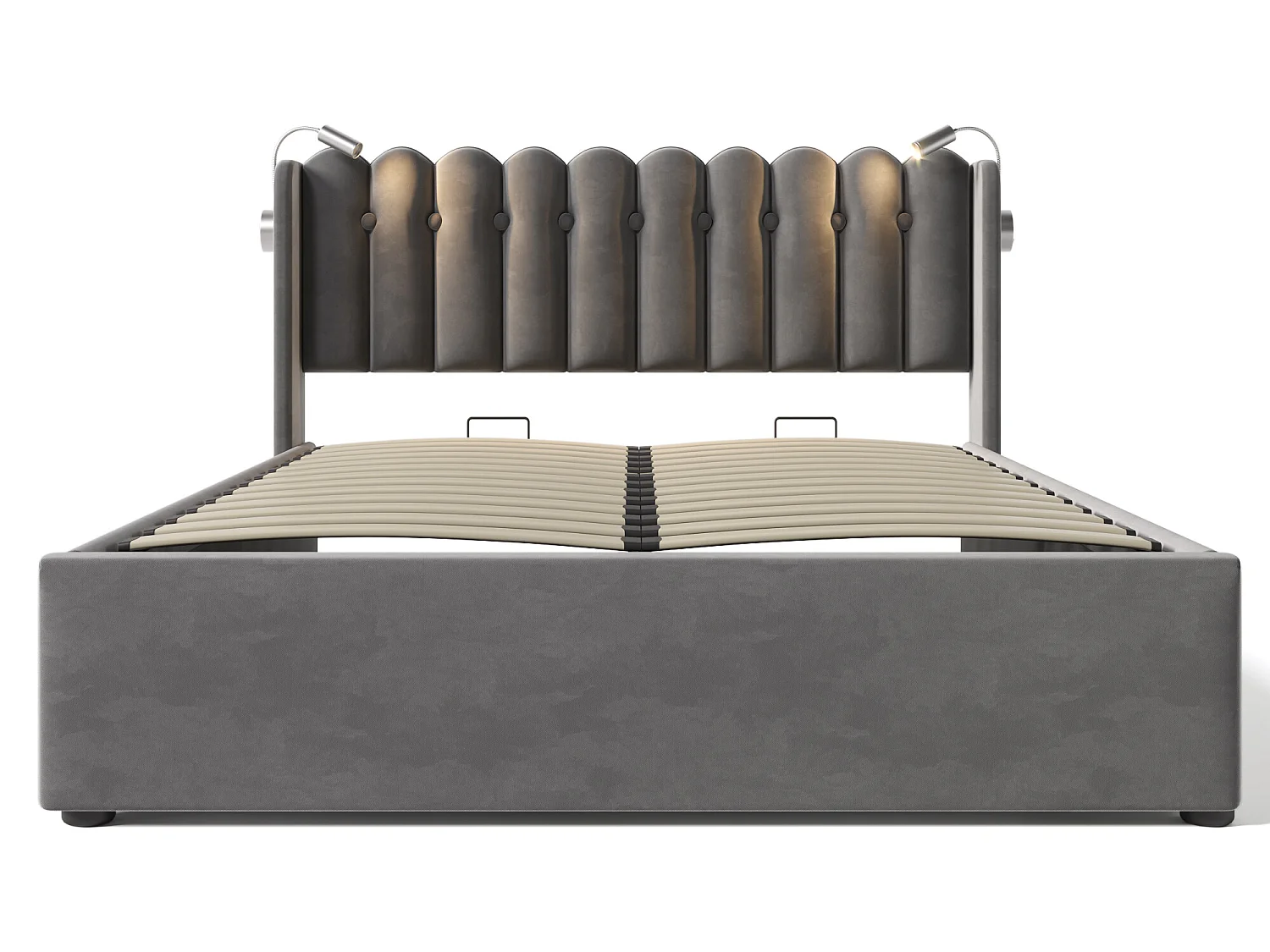 Opbergbed met hoofdeinde - 140 x 200 cm - leeslamp en USB-aansluiting - linnen stof - grijze kleur