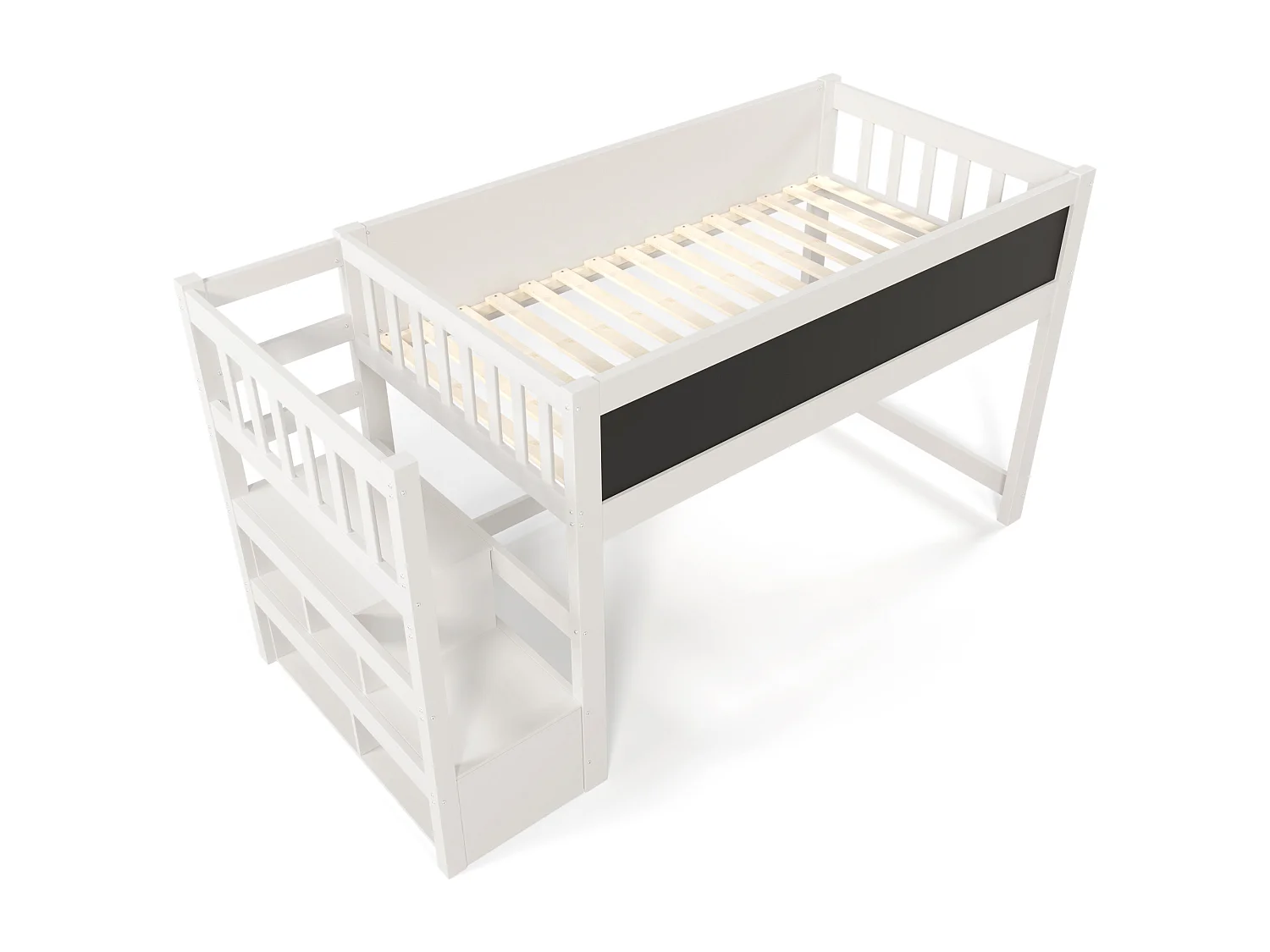 Hochbett für Kinder 90 x 200 cm mit Ablagen – Lattenrost – Farbe Weiß