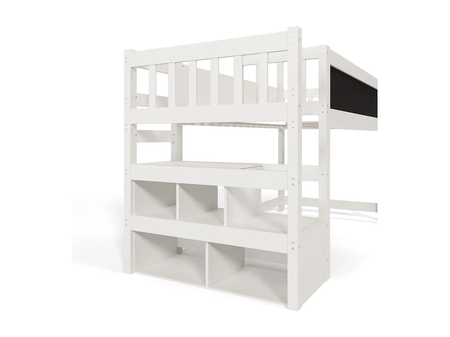 Hochbett für Kinder 90 x 200 cm mit Ablagen – Lattenrost – Farbe Weiß