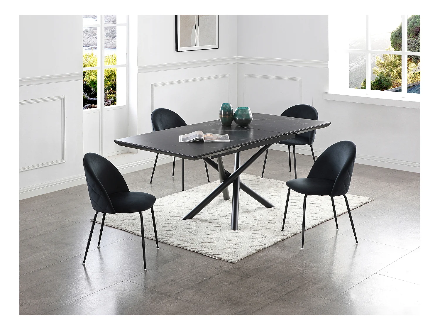 Lot de 6 chaises en velours et acier inoxydable - Noir - MELBOURNE