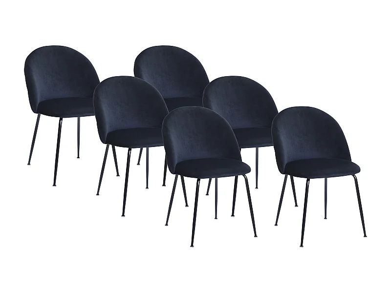 Lot de 6 chaises en velours et acier inoxydable - Noir - MELBOURNE