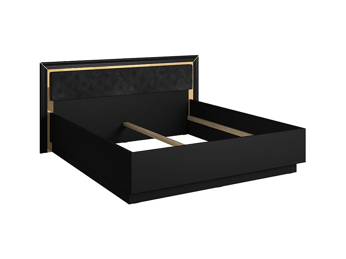 Lit adulte 180x200 collection DOHA. Coloris noir mat et doré