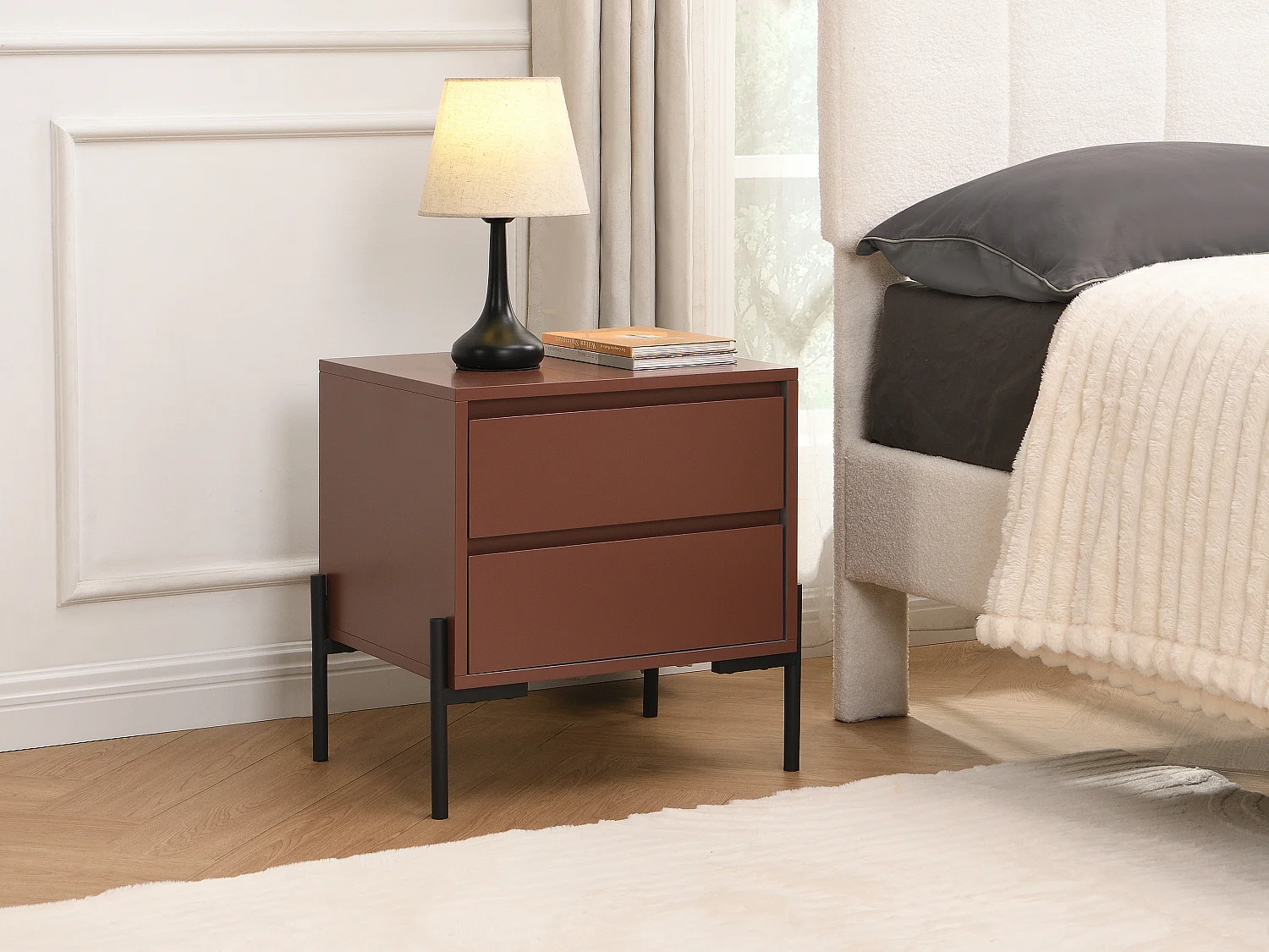 Comodino 2 cassetti MDF e metallo Terracotta e nero - KORASA di PASCAL MORABITO