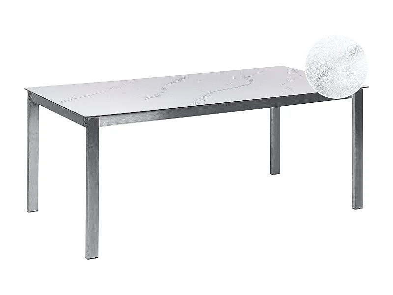 Gartentisch COSOLETO 180 cm 90 cm Marmor Optik Glas Weiss