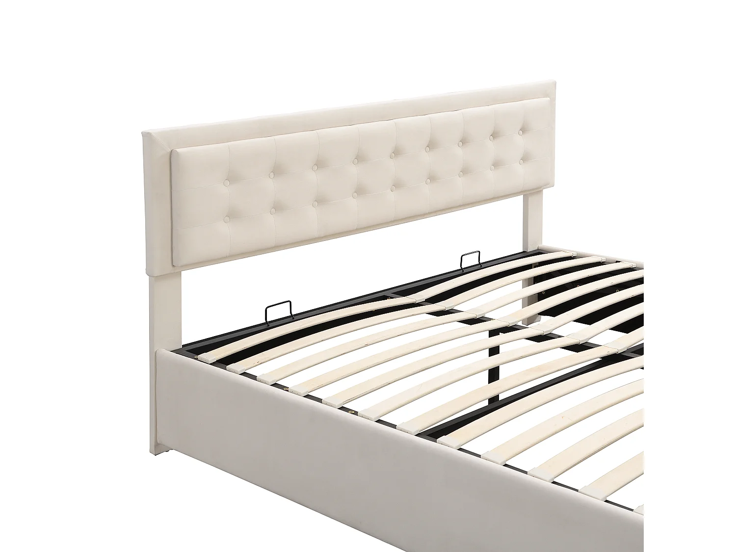 Gewatteerd opbergbed 160x200cm in fluweel - met lade en lattenbodem - Beige (zonder matras)