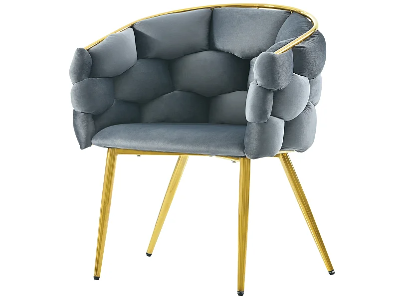 Chaise gondole Chaise de loisirs en tissu velours - pieds en métal doré - Gris