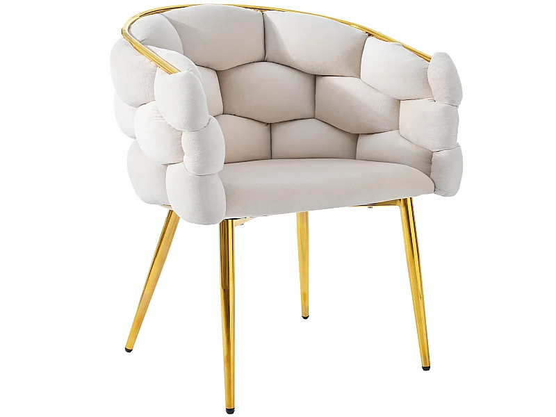 Chaise gondole Chaise de loisirs en tissu velours - pieds en métal doré - Beige