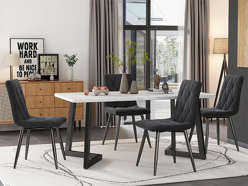 4er-Set Esszimmerstühle – Wohnzimmerstühle mit Rückenlehne – Samtsitz und Metallbeine – Grau