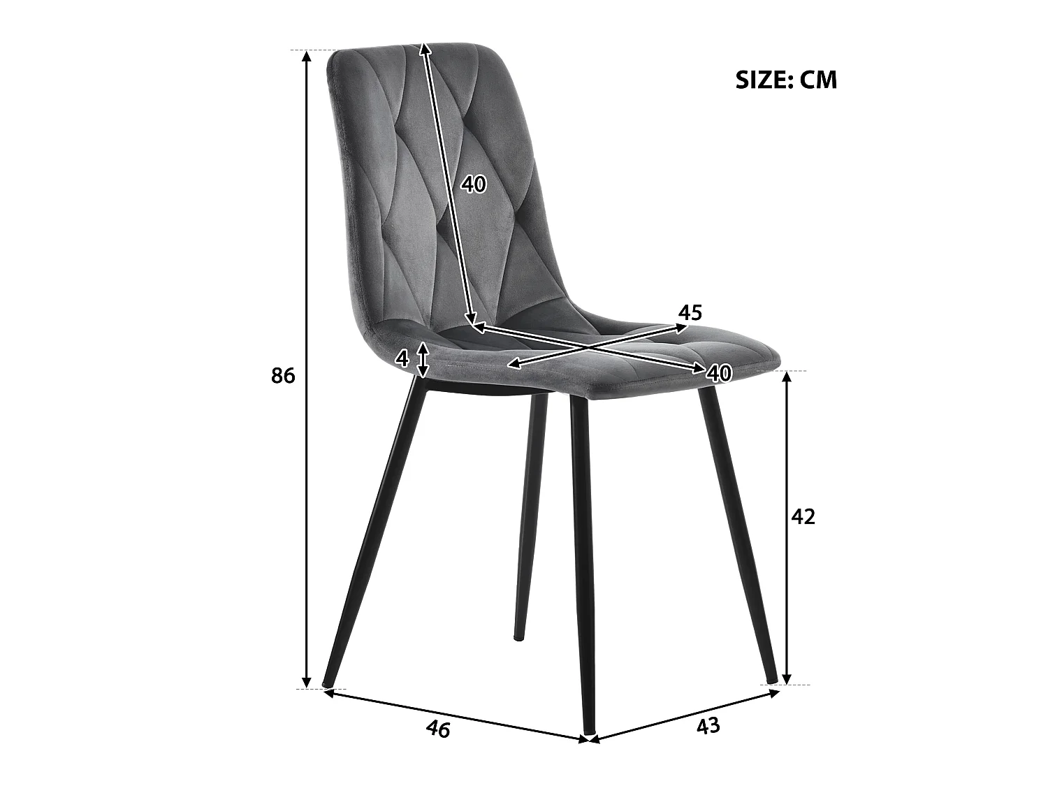 Lot de 4 chaises de salle à manger - chaises de salon avec dossier - assise en velours et pièds en métal - gris