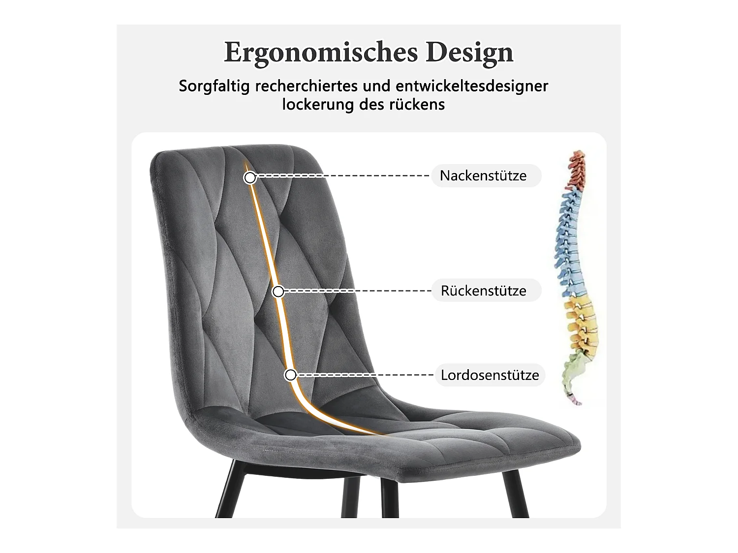 Lot de 4 chaises de salle à manger - chaises de salon avec dossier - assise en velours et pièds en métal - gris