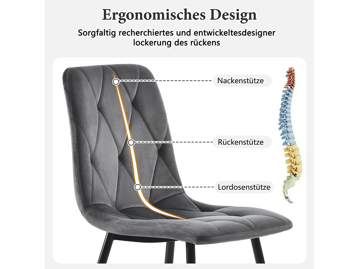 Lot de 4 chaises de salle à manger - chaises de salon avec dossier - assise en velours et pièds en métal - gris
