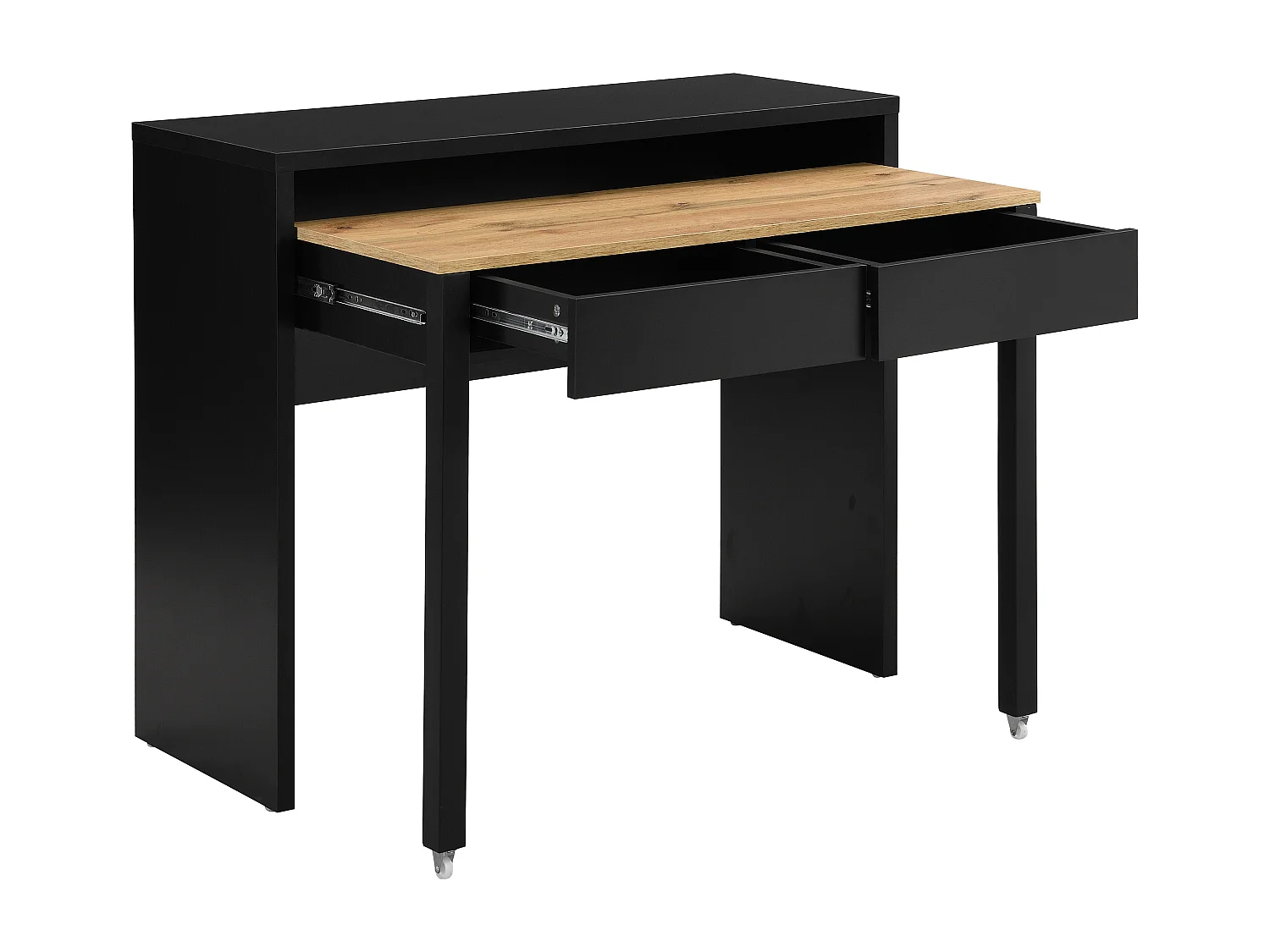 Scrivania consolle allungabile con 2 cassetti Nero e naturale - LOAVIA
