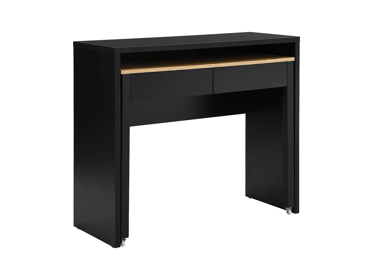 Escritorio consola extensible con 2 cajones - Negro y natural - LOAVIA