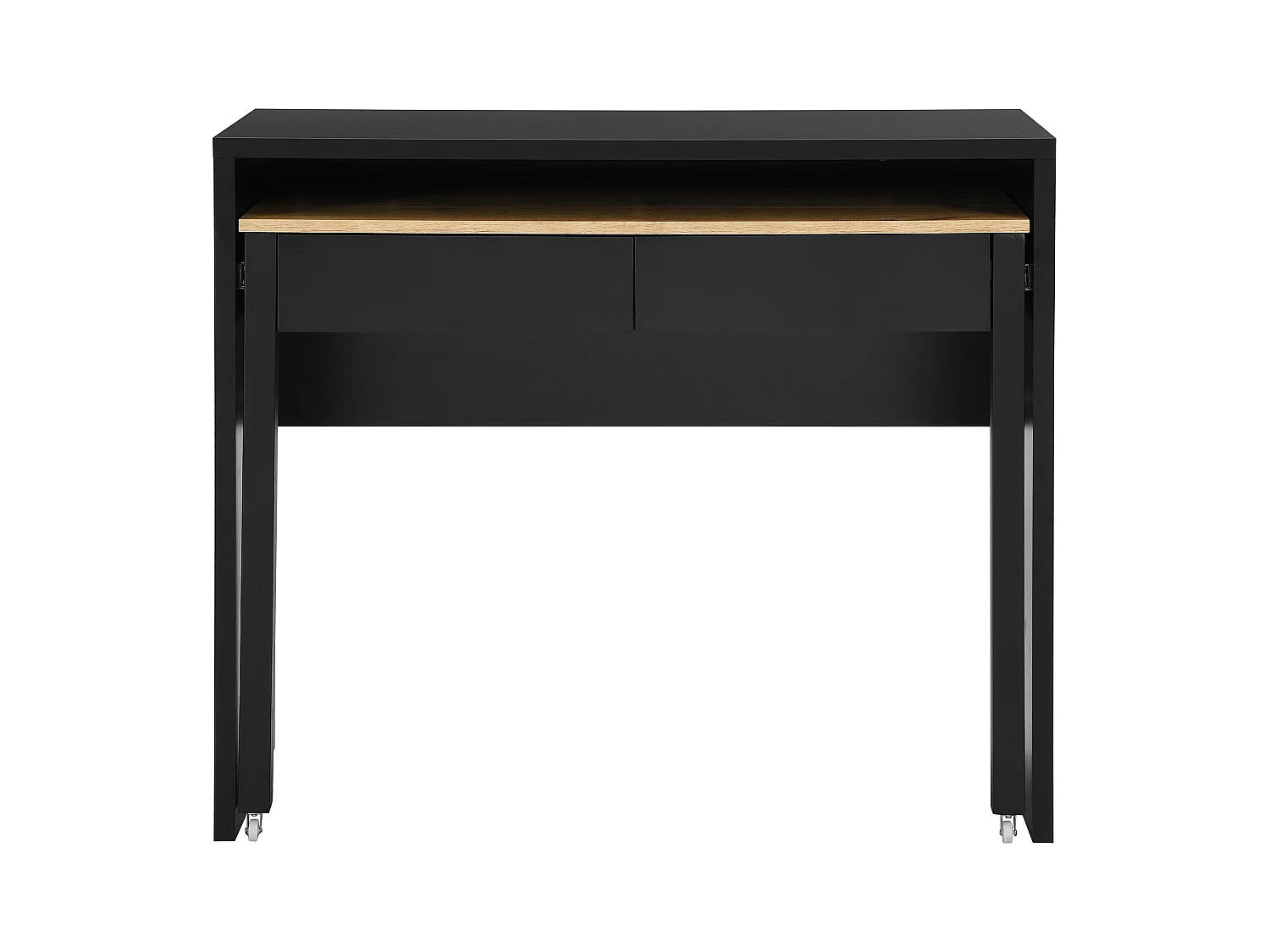 Escritorio consola extensible con 2 cajones - Negro y natural - LOAVIA