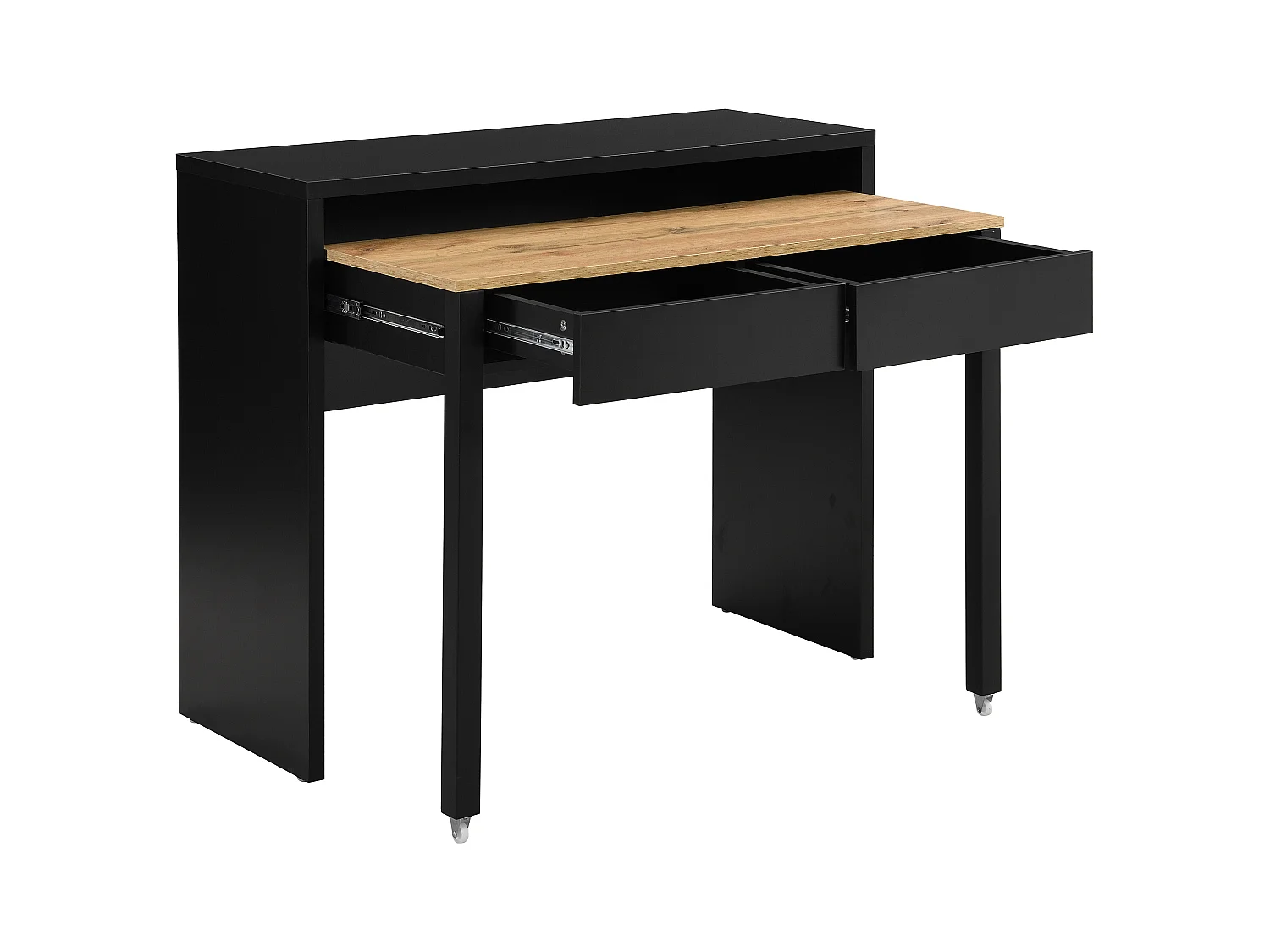 Escritorio consola extensible con 2 cajones - Negro y natural - LOAVIA