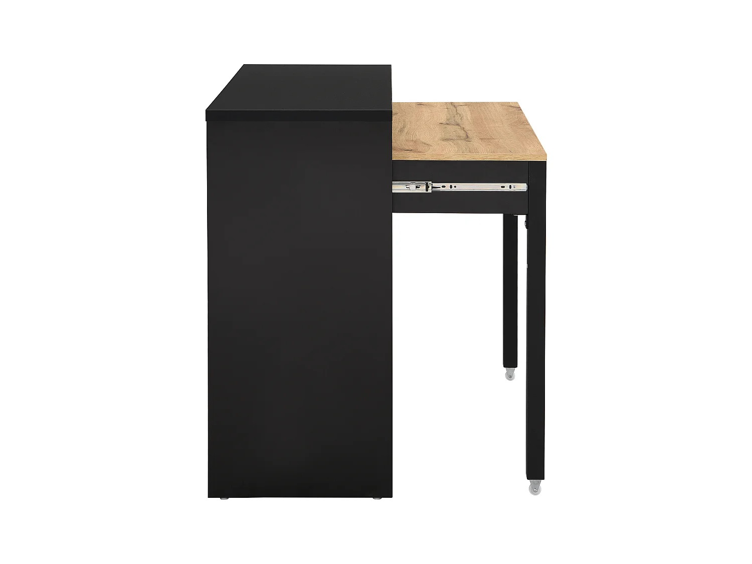 Escritorio consola extensible con 2 cajones - Negro y natural - LOAVIA