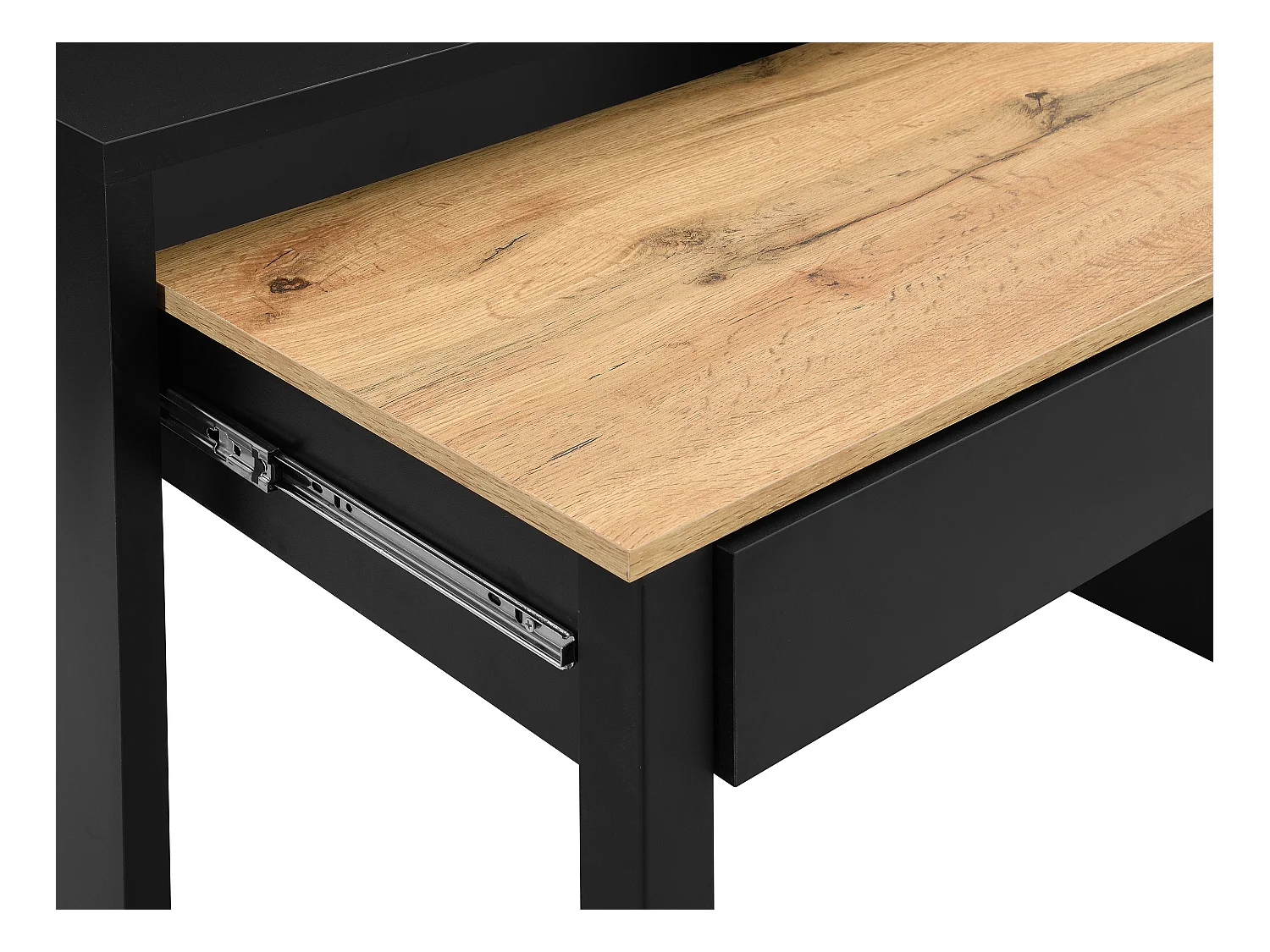 Escritorio consola extensible con 2 cajones - Negro y natural - LOAVIA
