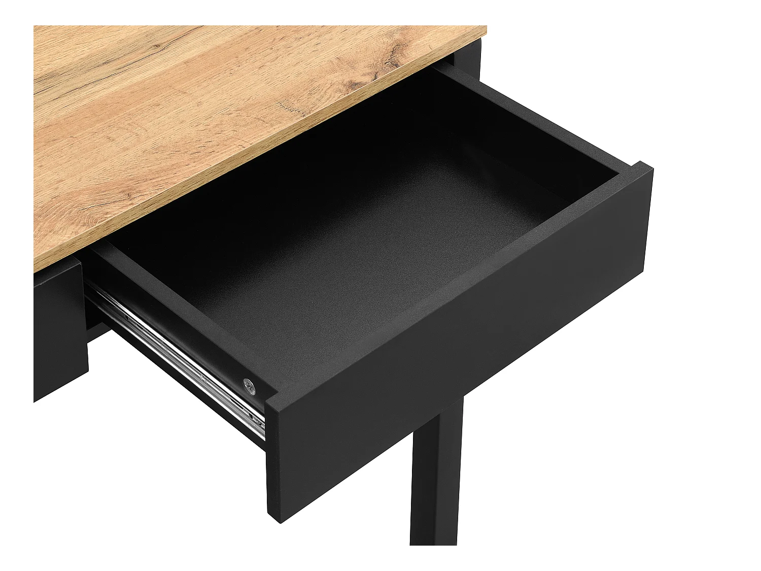 Escritorio consola extensible con 2 cajones - Negro y natural - LOAVIA
