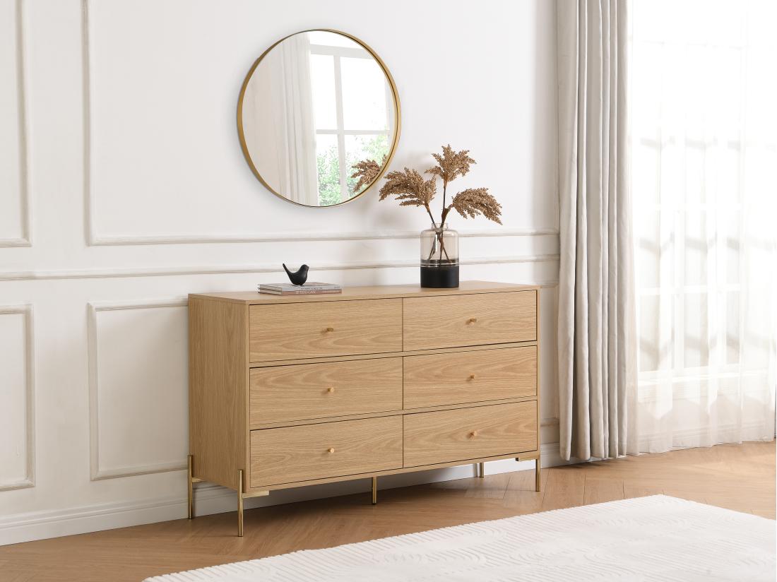 vente unique Commode 6 tiroirs - MDF et métal - Coloris : Naturel et doré - MILAVIA de Pascal Morabito