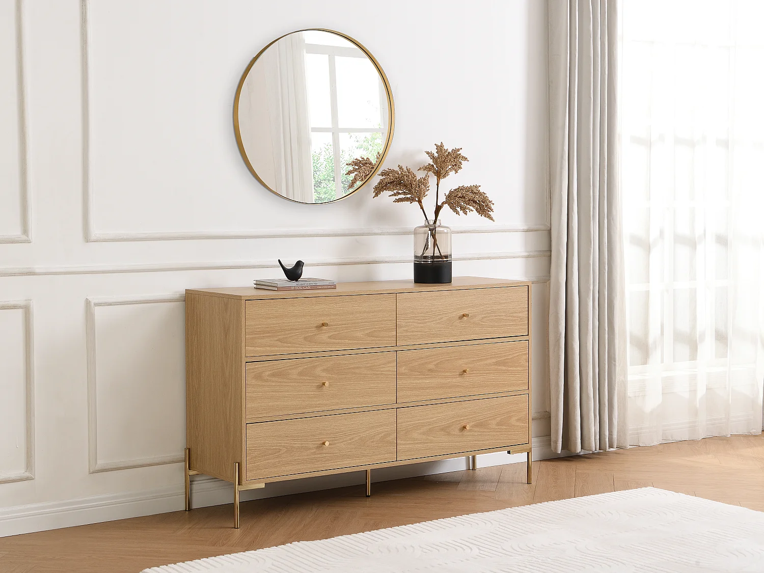 Byrå med 6 lådor - MDF och metall - Färg: Naturlig och guld - MILAVIA av Pascal Morabito
