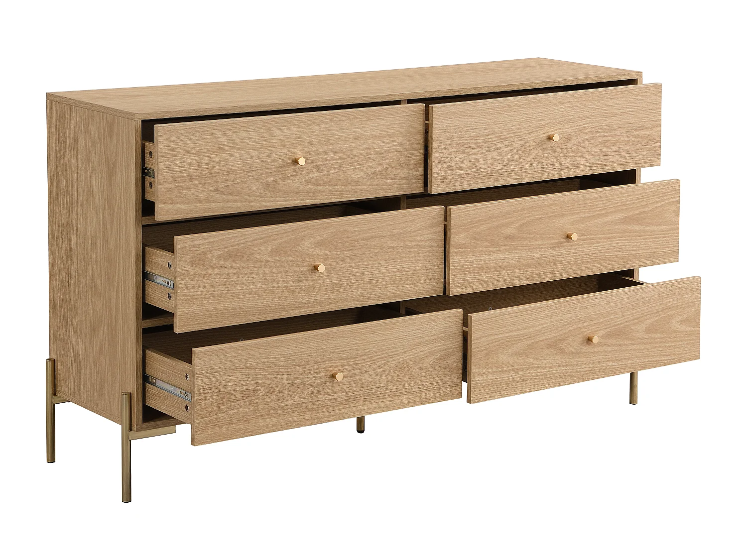 Byrå med 6 lådor - MDF och metall - Färg: Naturlig och guld - MILAVIA av Pascal Morabito