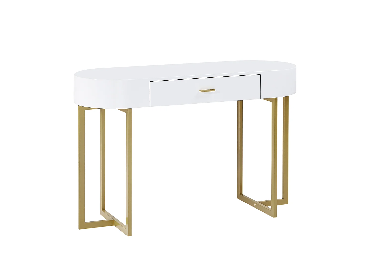 Biurko konsola z 1 szufladą – MDF lakierowany i metal – Białe i złote – TORELI