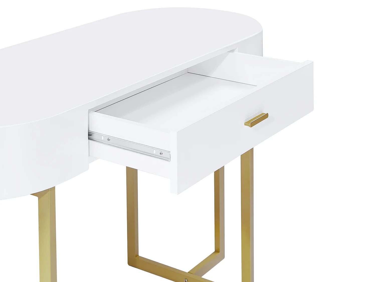Biurko konsola z 1 szufladą – MDF lakierowany i metal – Białe i złote – TORELI