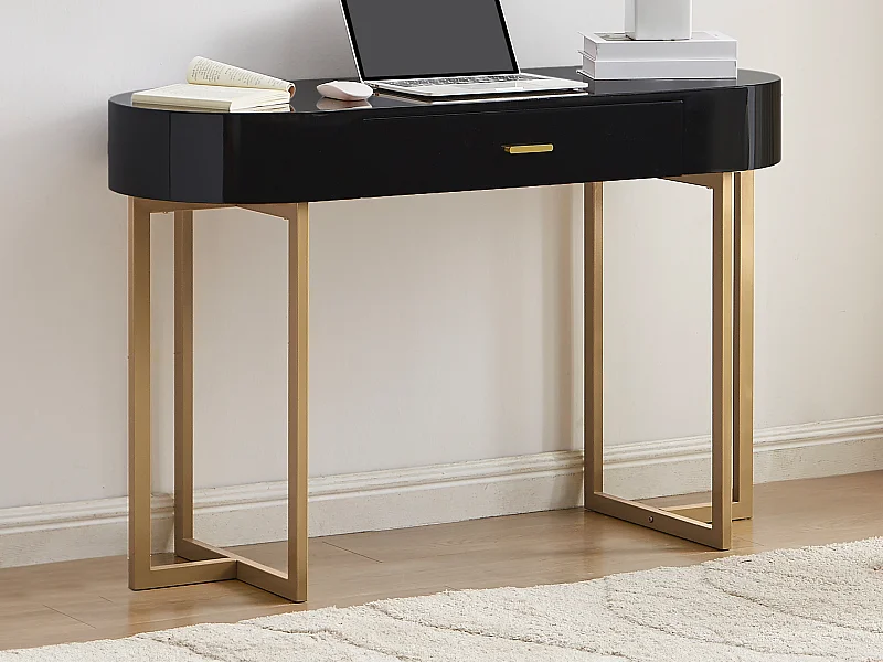 Bureau console avec 1 tiroir - MDF laqué et métal - Noir et doré - TORELI de Pascal Morabito