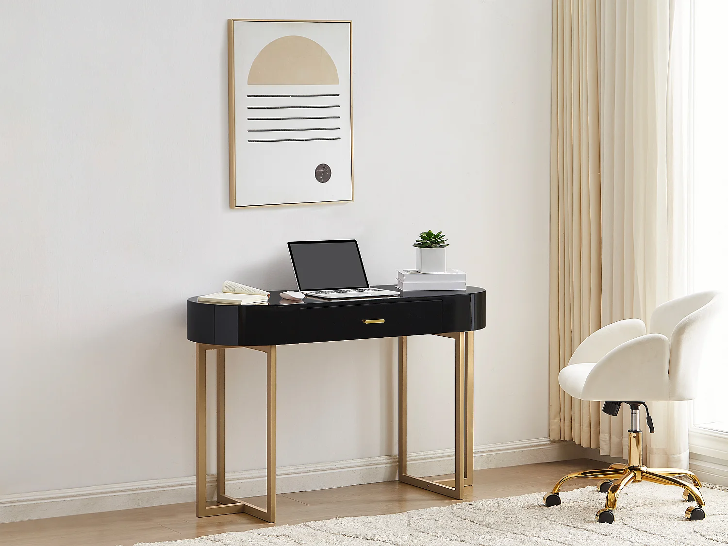 Konsolenschreibtisch mit 1 Schublade - MDF lackiert & Metall - Schwarz & Goldfarben - TORELI von Pascal Morabito