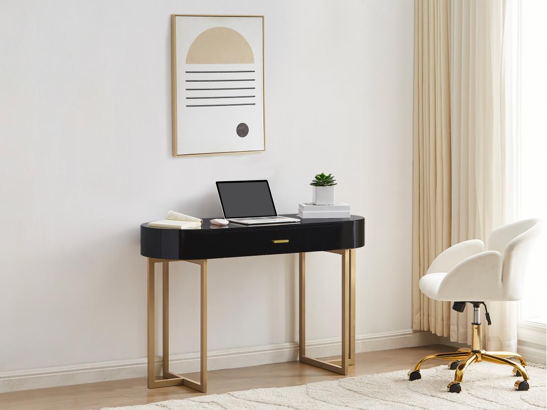 vente unique Bureau console avec 1 tiroir - MDF laqué et métal - Noir et doré - TORELI de Pascal Morabito
