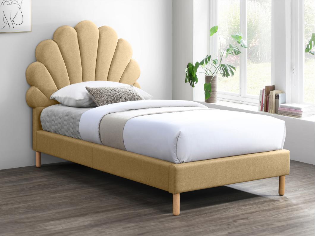 Lit coquillage 90 x 190 cm - Tissu - Beige + Matelas - MOANA