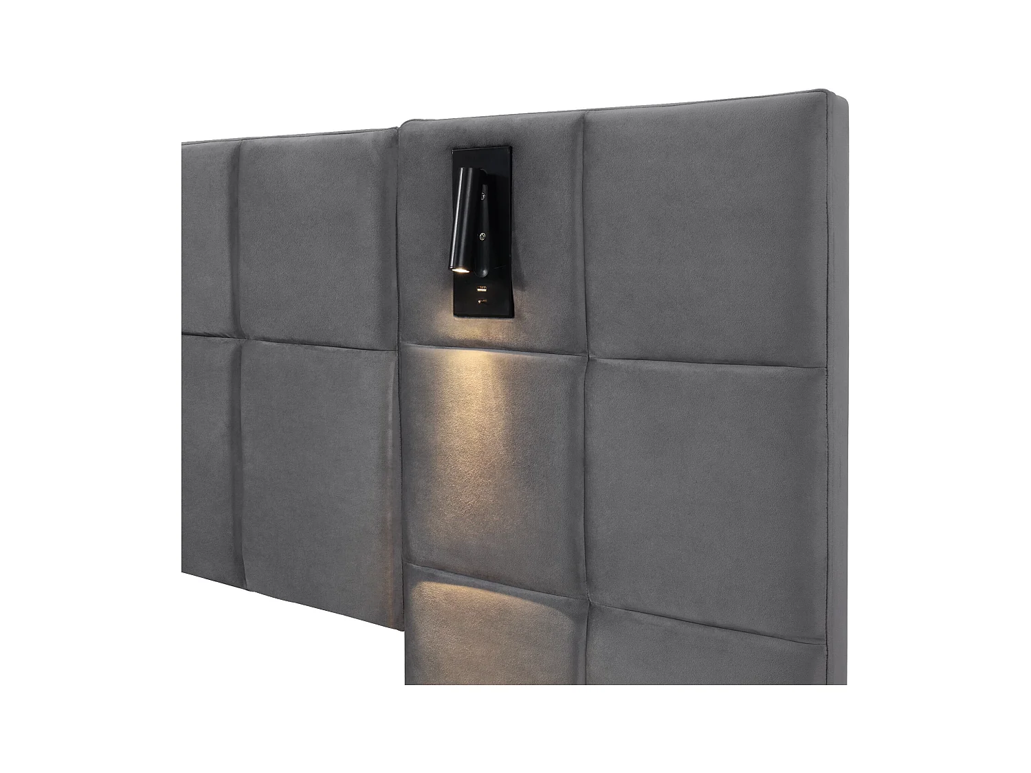 Lit coffre en velours - 160x200cm - avec LED et port de recharge - Gris(table de chevet non compris)