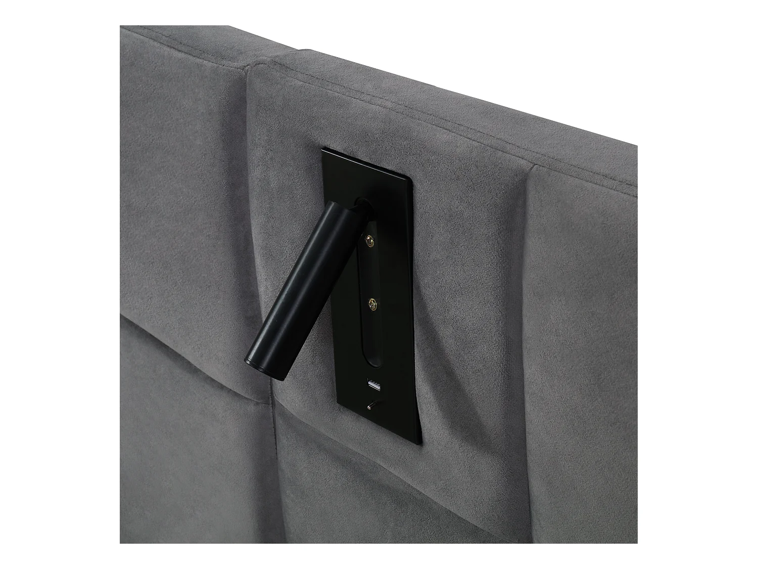 Lit coffre en velours - 160x200cm - avec LED et port de recharge - Gris(table de chevet non compris)