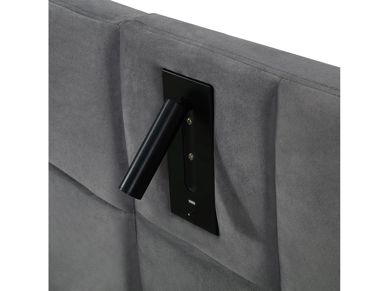 Lit coffre en velours - 160x200cm - avec LED et port de recharge - Gris(table de chevet non compris)