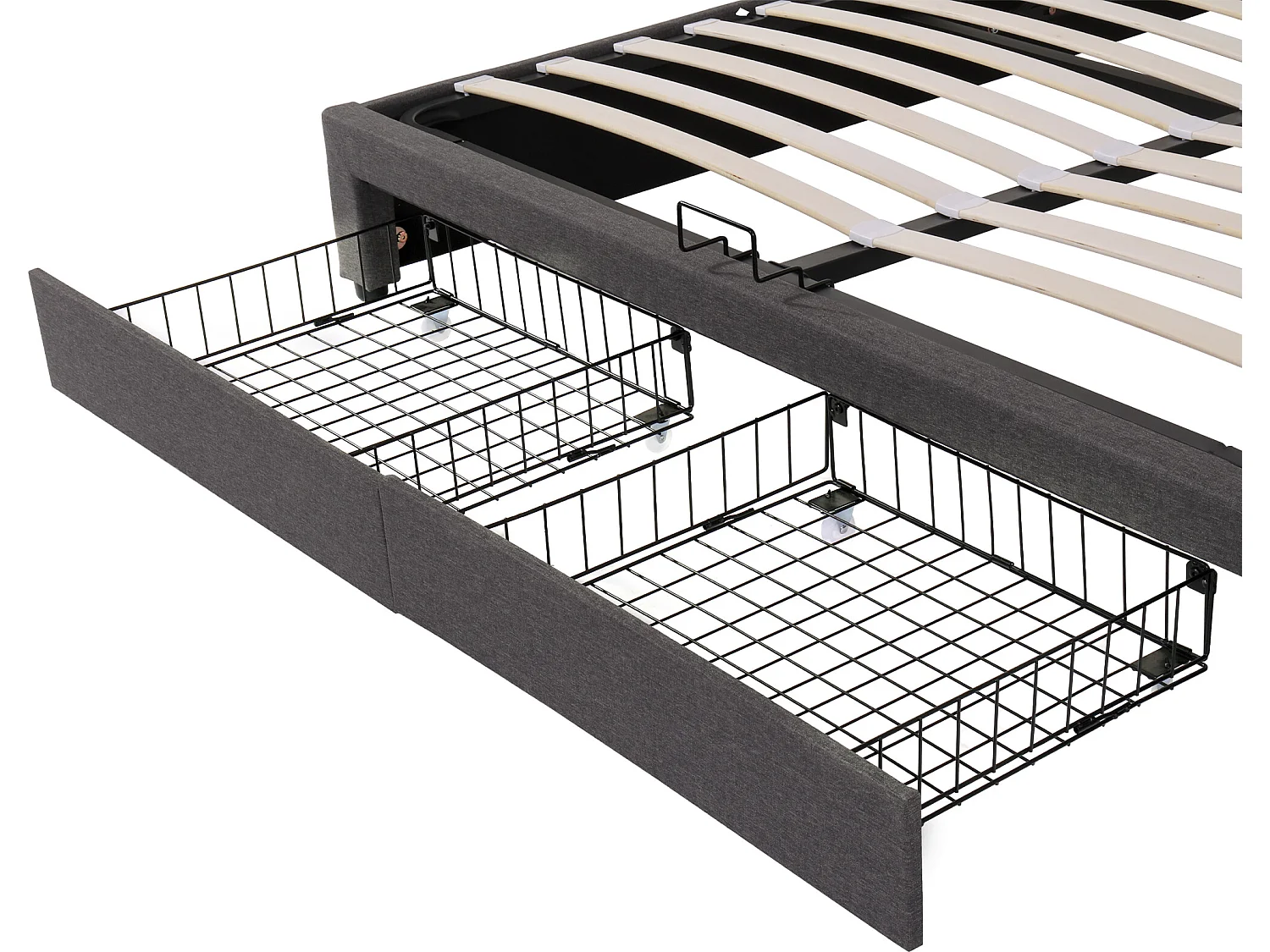 Lit coffre rembourré 160x200cm en lin avec tiroir et LED - tête de rangement - sommier à lattes - Gris
