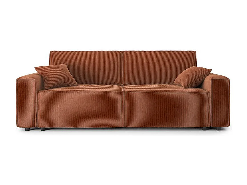Canapé droit convertible 3 places en velours côtelé terracotta DURIF