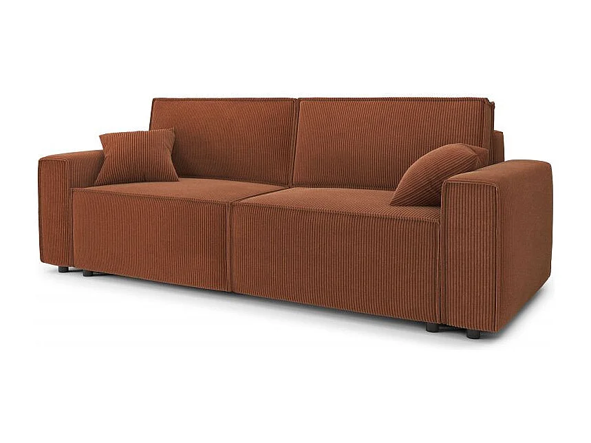 Canapé droit convertible 3 places en velours côtelé terracotta DURIF