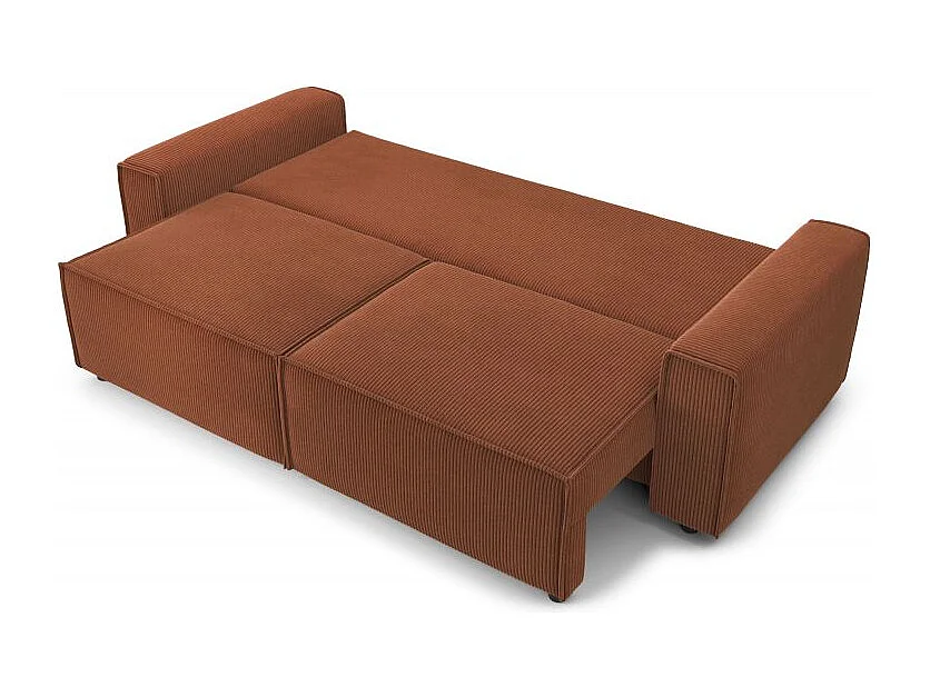 Canapé droit convertible 3 places en velours côtelé terracotta DURIF