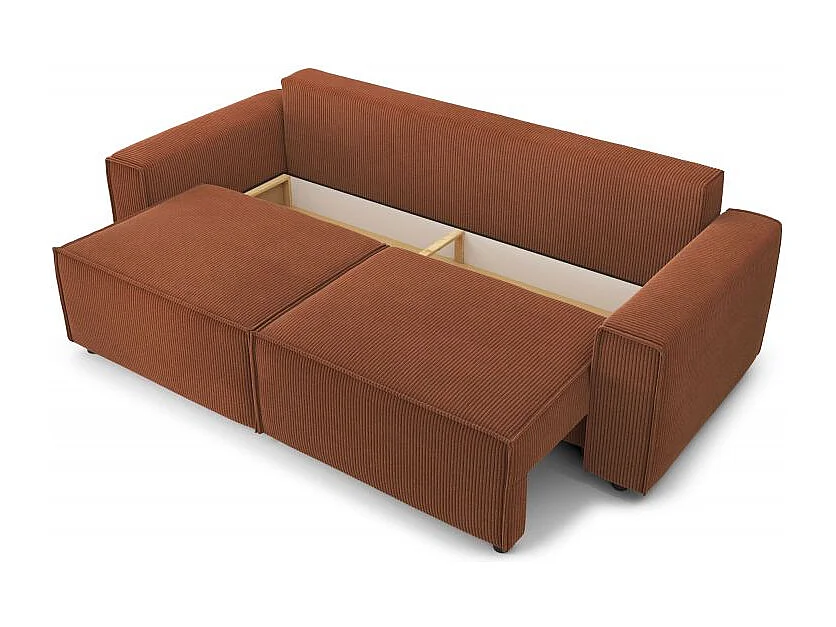 Canapé droit convertible 3 places en velours côtelé terracotta DURIF