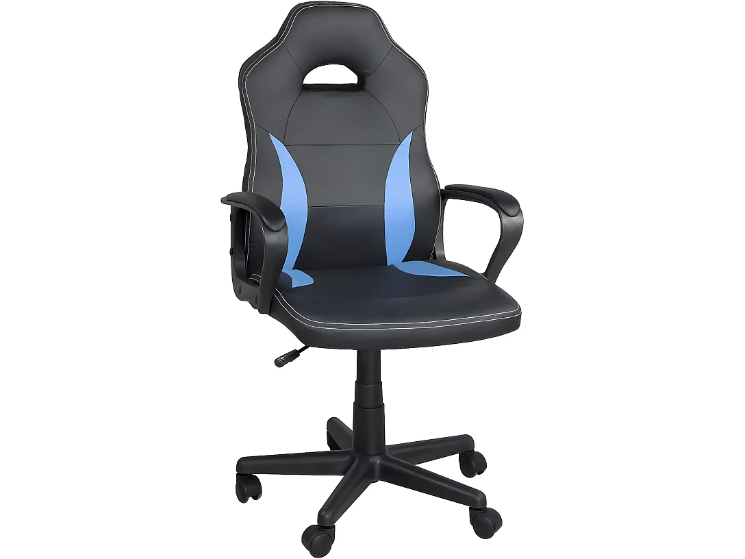 Chaise gamer junior hauteur réglable siège simili pivotant accoudoir rembourré WAN  (Noir bleu)