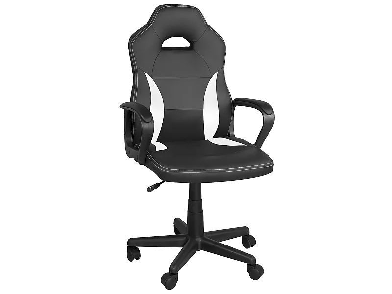 Chaise gamer junior hauteur réglable siège simili pivotant accoudoir rembourré WAN (Noir blanc)