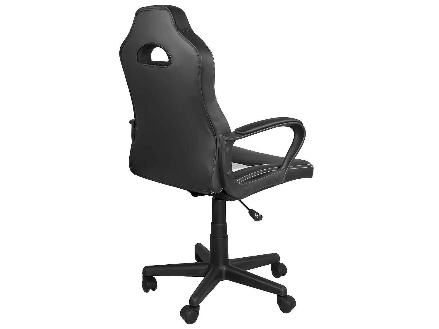Silla gamer junior, altura ajustable, asiento de cuero sintético bicolor, giratoria 360°, reposabrazos acolchados, ruedas WAN (negro blanco)