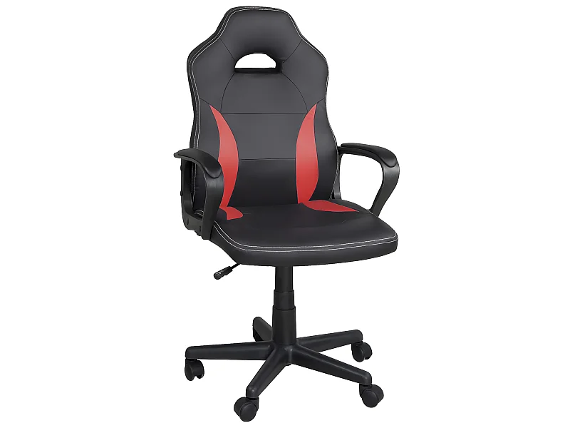 Chaise gamer junior hauteur réglable siège simili pivotant accoudoir rembourré WAN  (Noir rouge)
