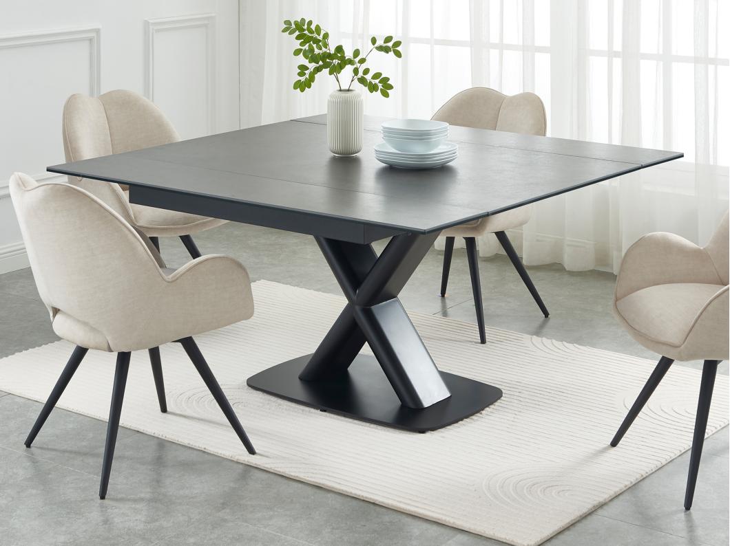 Table à manger extensible 6 à 8 personnes en céramique, verre trempé et métal - Anthracite et Noir - MIAZELO de Maison Céphy