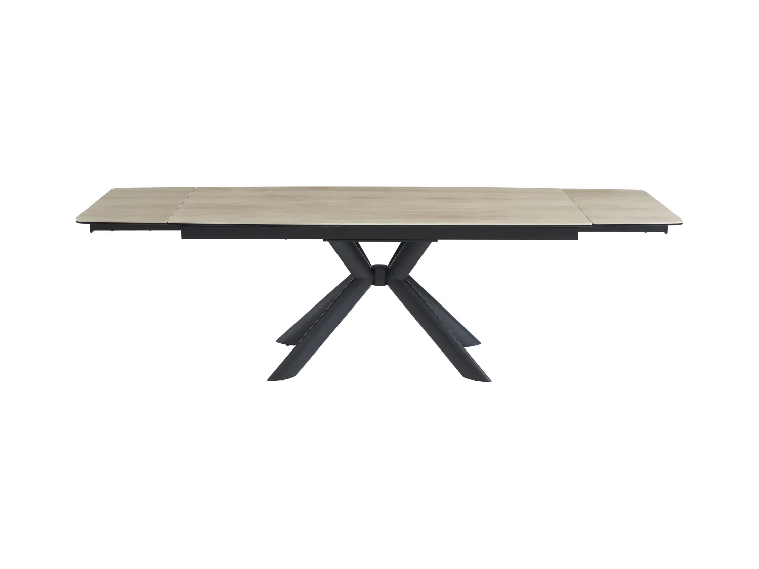 Table à manger extensible 6 à 10 personnes en céramique, verre trempé et métal - Naturel clair et Noir - LIOMINA de Maison Céphy