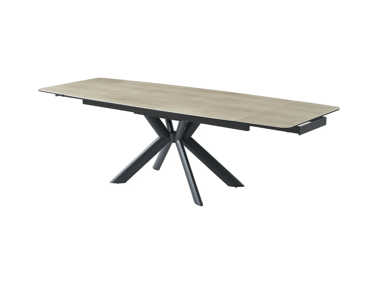 Table à manger extensible 6 à 10 personnes en céramique, verre trempé et métal - Naturel clair et Noir - LIOMINA de Maison Céphy