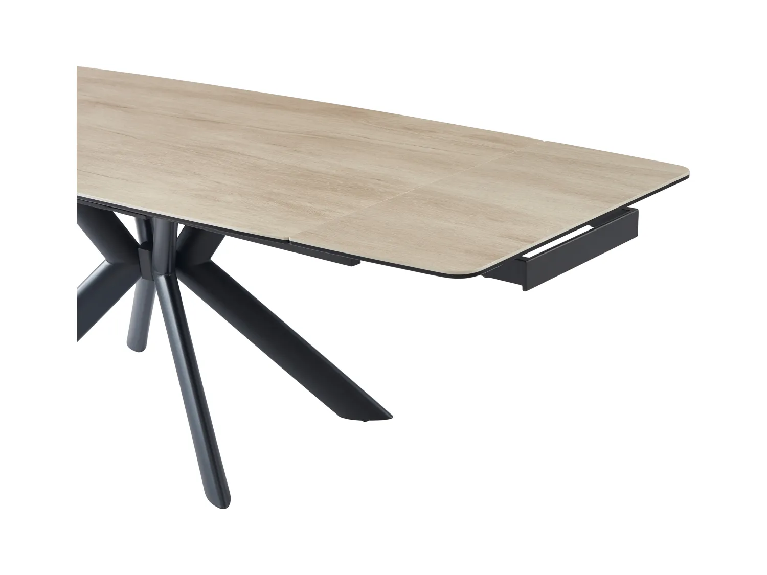 Table à manger extensible 6 à 10 personnes en céramique, verre trempé et métal - Naturel clair et Noir - LIOMINA de Maison Céphy
