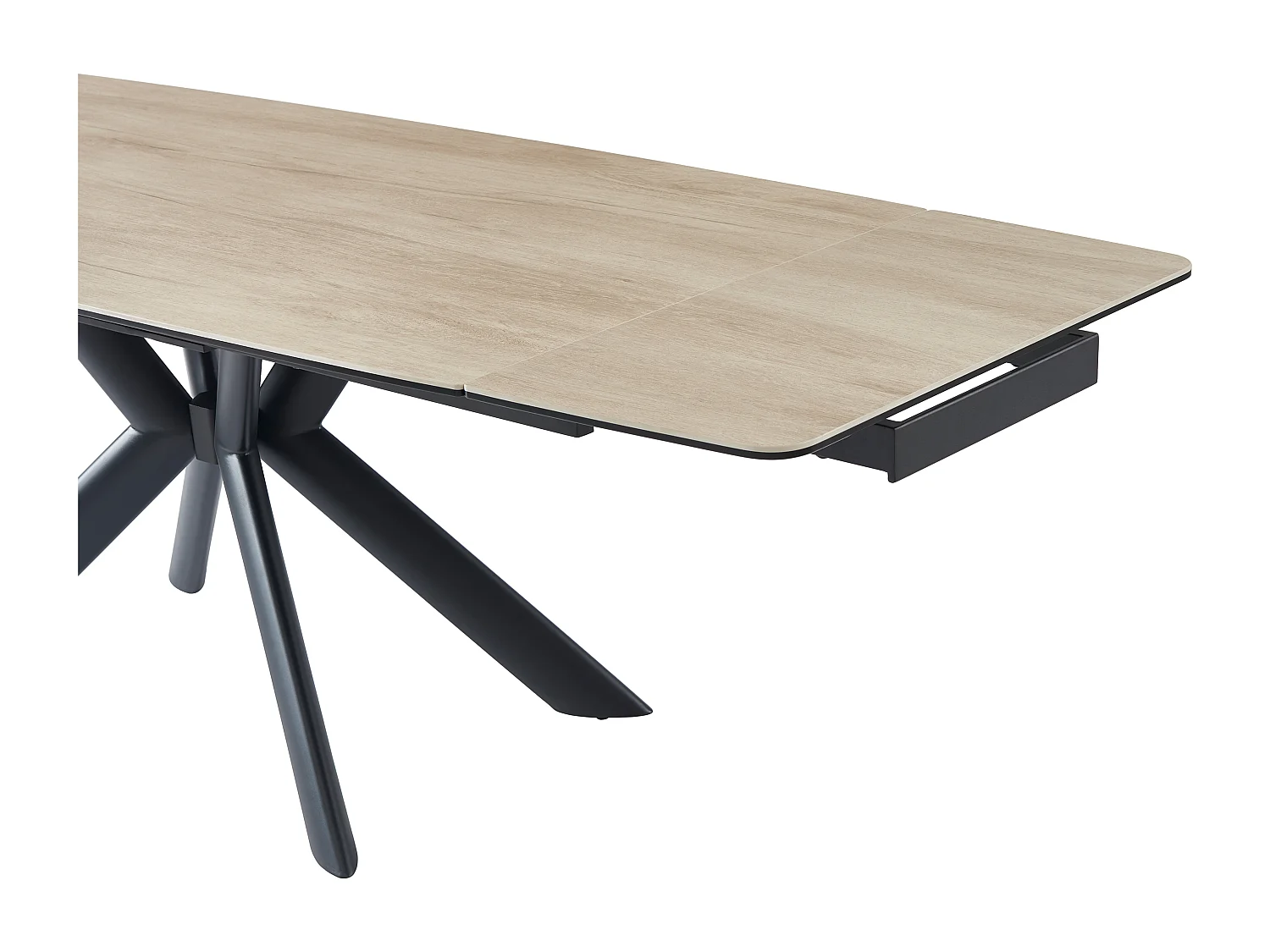 Table à manger extensible 6 à 10 personnes en céramique, verre trempé et métal - Naturel clair et Noir - LIOMINA de Maison Céphy