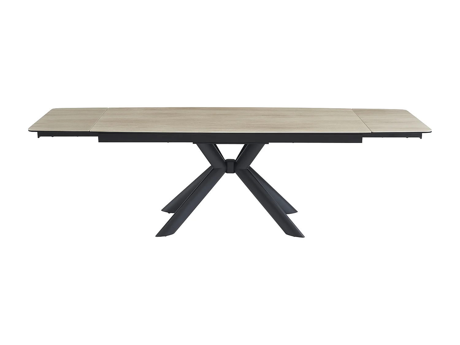 Table à manger extensible 6 à 10 personnes en céramique, verre trempé et métal - Naturel clair et Noir - LIOMINA de Maison Céphy