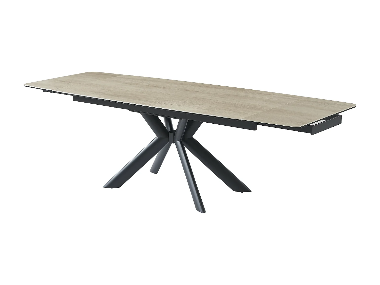 Table à manger extensible 6 à 10 personnes en céramique, verre trempé et métal - Naturel clair et Noir - LIOMINA de Maison Céphy